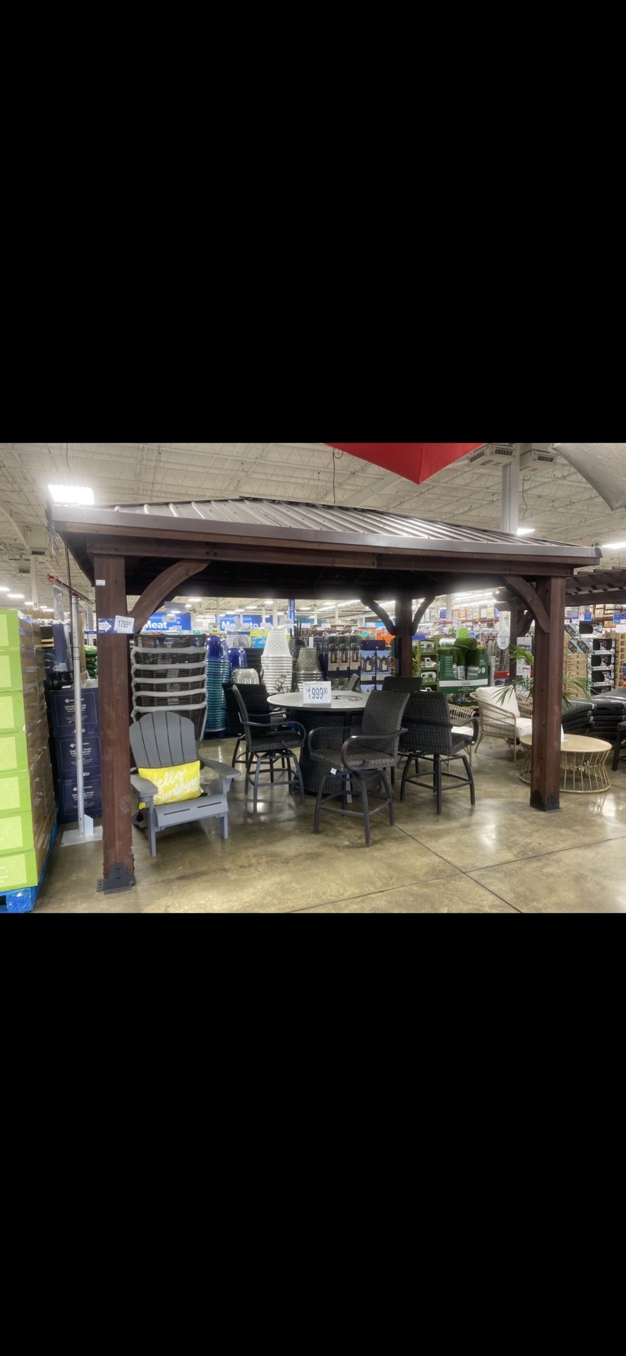 Gazebo With A Metal Roof.  