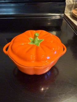 Orange Pumpkin Ceramic Dish with Lid