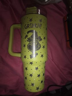 new dr Seuss the grinch insulated stainless steel green tumbler with handle,lid and straw