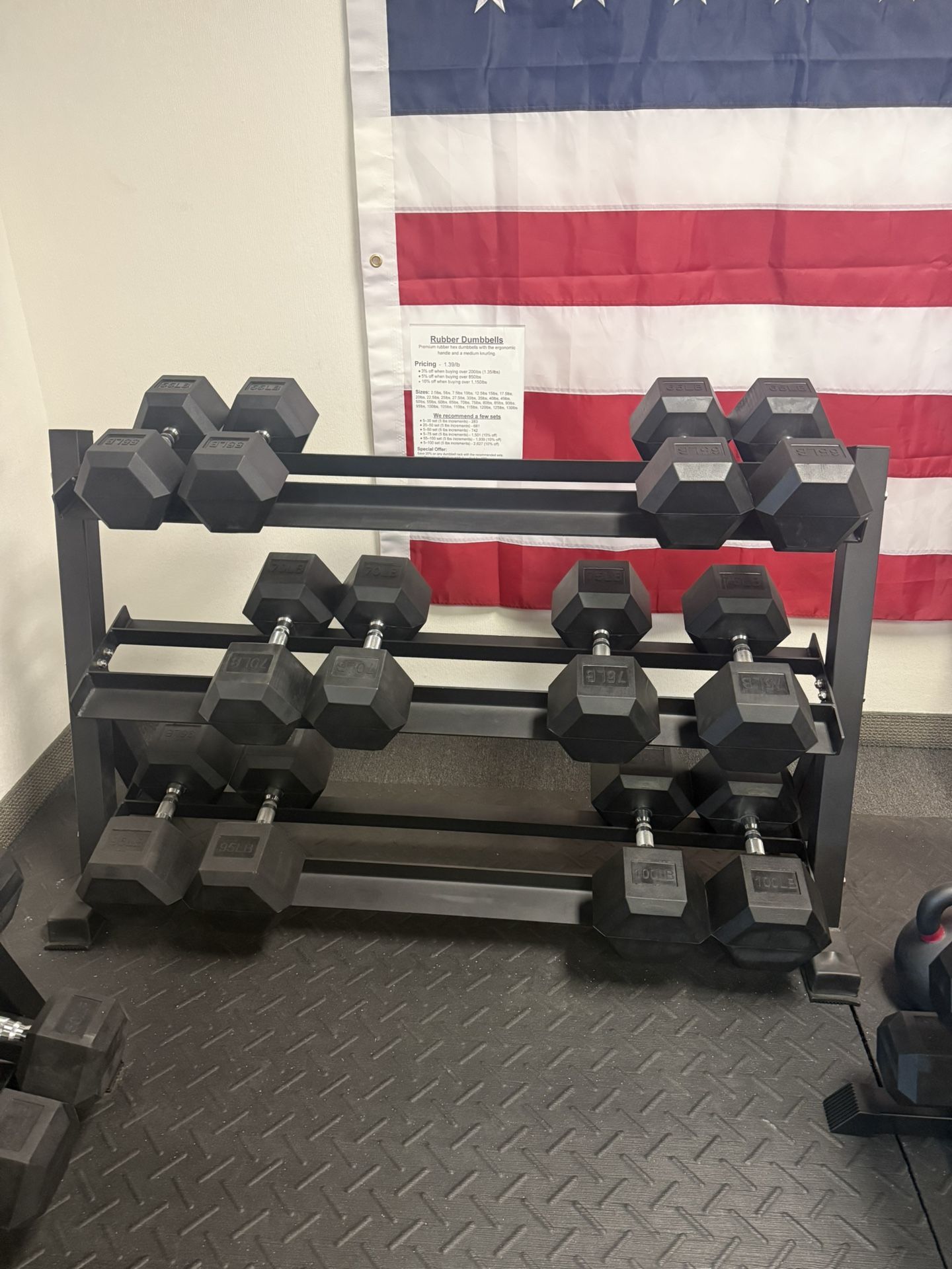 Rubber Hex Dumbbell Set – 55 to 75 lb Pairs – Brand New