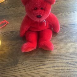 VTG TY Beanie Buddies Red #1 Teddy Bear 2002 Stuffed Animal Plush 14”