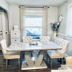 Brand New Fox Marble Dining Table + 6 Chairs