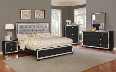 Brand new mirrored grey queen bedframe + dresser + mirror + nightstand 4PCs set
