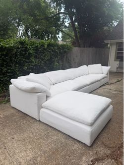 RH Cloud Five Piece White Sectional Modular Performance Linen With Ottoman