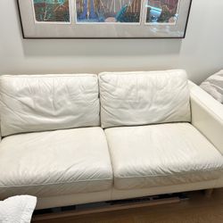 Natuzzi Real White Leather Couch Pull Out Bed 