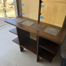 2x Mid-Century Style Tables (Wood & Slate)