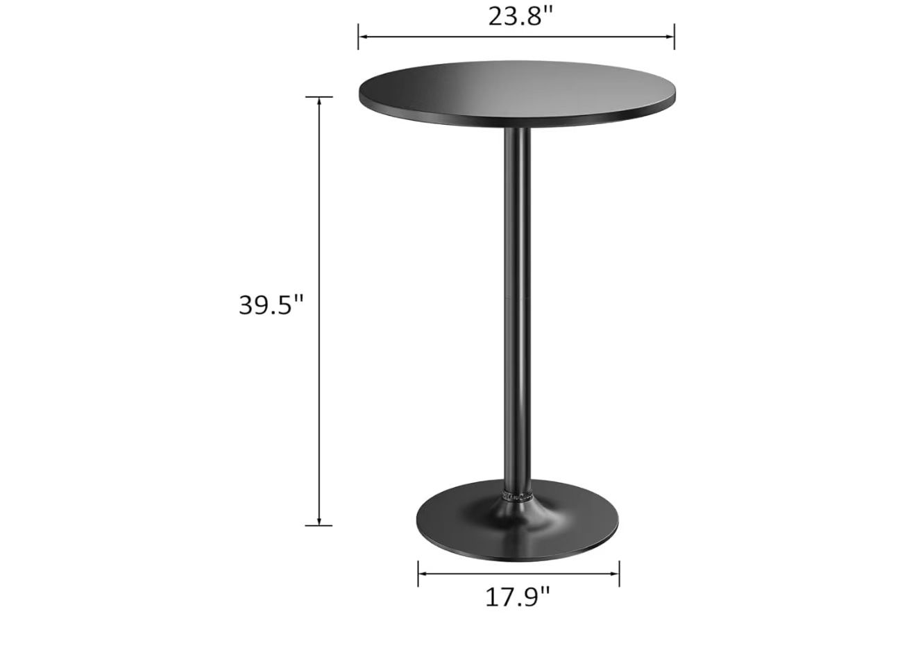 Bistro Pub Table Round Bar Height Cocktail Table Metal Base MDF Top Obsidian 23.8-Inch Top, 39.5-Inch Height (Black, 1-Pack)