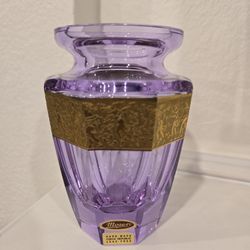 Brand New Moser Crystal Purple Eternity Bud Platinum Vase