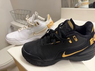 Nike LeBron Sneakers Black and White Gold Pair