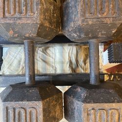 UNPAINTED  PAIR  OF  100  STEEL  HEX  HEAVY  DUMBBELLS    