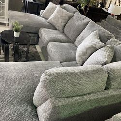 🍄 Casselbury 2 Pieces Double Chaise Cement Sectional | Loveseat | Recliner | Sofa | Sleeper| Living Room Furniture| Couch