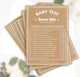 Juegos de baby shower para niña o niño, 60 piezas divertidos juegos de baby shower, mamá o papá Adivina quién, papel kraftpaper