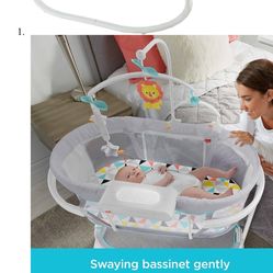 Fisher-Price Baby Bedside Sleeper Soothing Motions Bassinet with Lights Music Vibrations & Toy Mobile for Newborns 0+ Months, Windmill