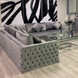 Modern 3 Pcs Grey Couch Sectional And Coffee Table $50 Down 