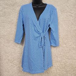 Fresh Produce Top Womens Large Blue Faux Wrap 3/4 Sleeve Stretch Cooling Beach
