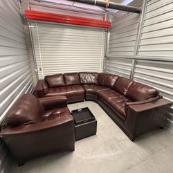 Natuzzi leather sectional with sofa chair
