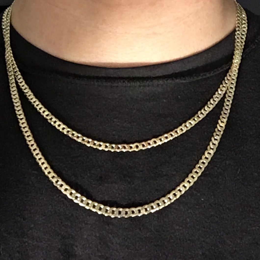 Gold Chain Cuban Necklace Bundle Set 20in And 22in