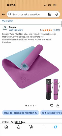 Gruper Non-Slip Yoga Mat Purple and Teal