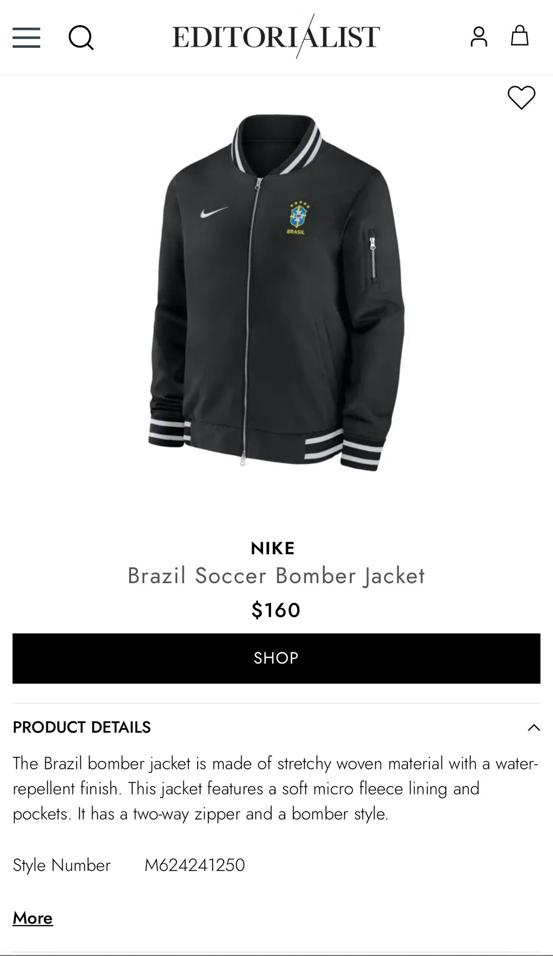 Nike Men’s Brazil Bomber Jacket Size Medium