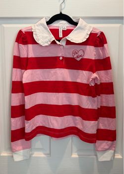 Janie & Jack Girls SZ 10 Striped Rugby Valentine’s Day Polo Shirt