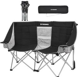 FUNDANGO Outdoor Portable Folding Loveseat Double Camping Chair for Adults