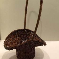 Small Hat Shaped Wicker Basket  8” tall 4” width