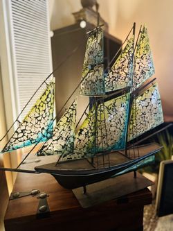 Stated Glass Decor Sailing Ship Schooner Boat