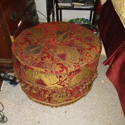 2 Chic Burgundy And Gold Round Ottoman