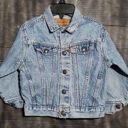 Vintage 90s' Levi's kids denim jean jacket trucker  orange tag size 6 