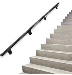 Industrial Stair Handrail Wall-Mounted Hand Rails for Indoor Stairs Black Pipe Stair Railing Indoor Metal Hand Rail for Indoor & Outdoor Steps Aluminu