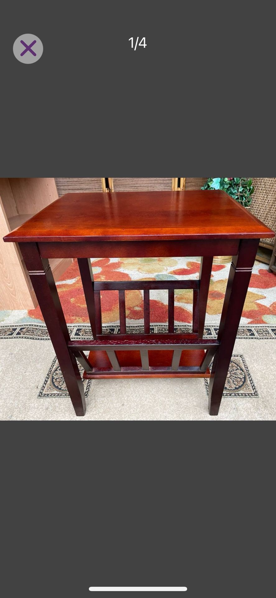 Mahogany Table With Storage, Solid Wood - 18W x 23H x 14D