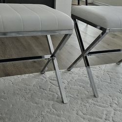 Modern White Faux Leather X-Base Bench (Set of 2)