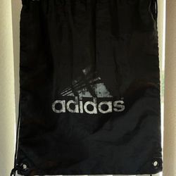 Adidas Drawstring Athletic Gym Shoe / Book Bag Backpack Black w/ Gray White Logo
