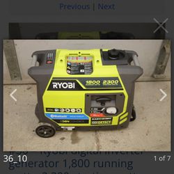Ryobi digital inverter generator 1,800 running watts, 2,300 