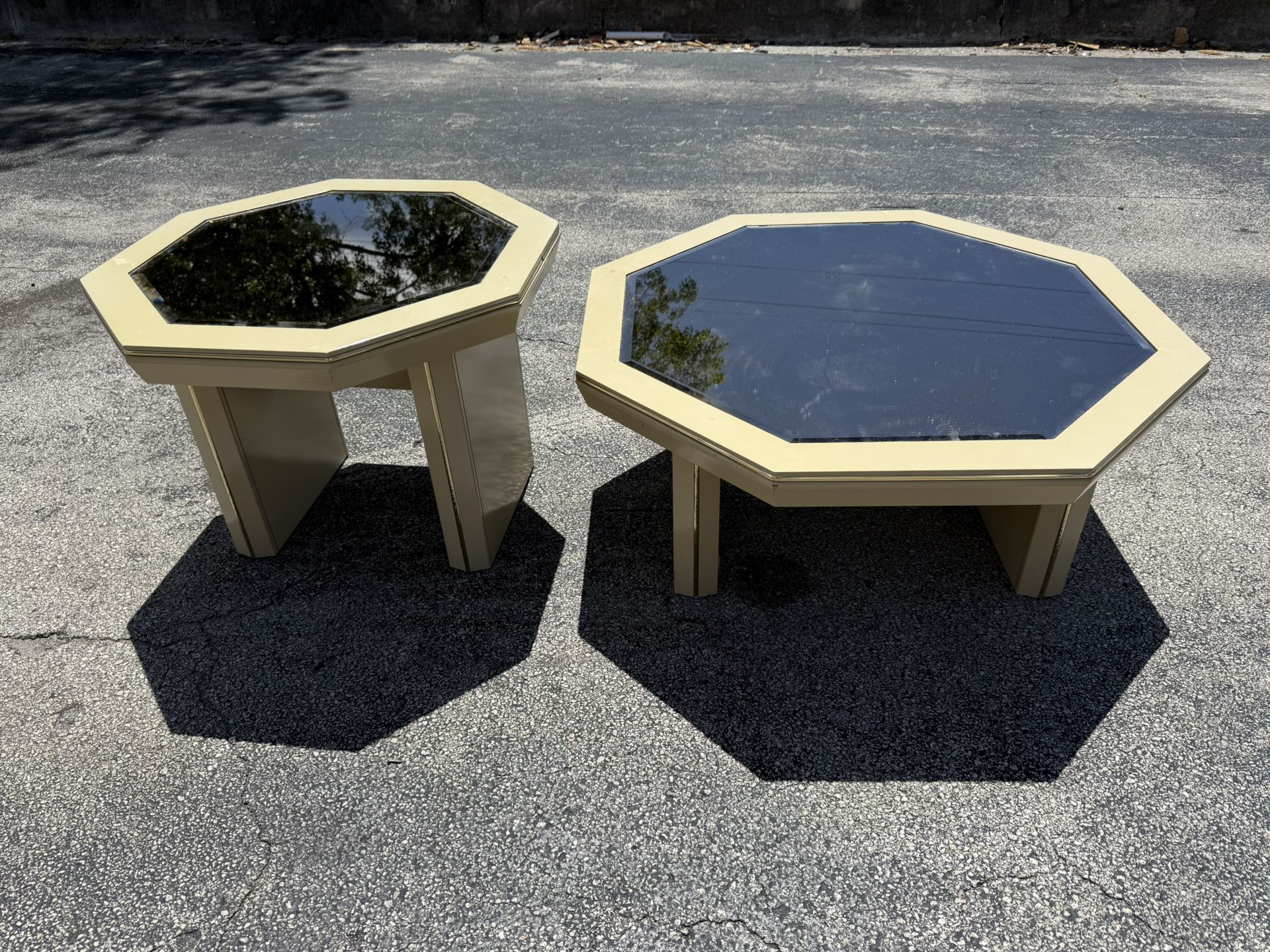 Glass Top, Dark Color Glass, Coffee Table With Matching In Table.