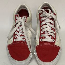 VANS Off The Wall Women's Sz 8.5 Mens Sz 7 Red and Cream Lace Up Skate Sneakers