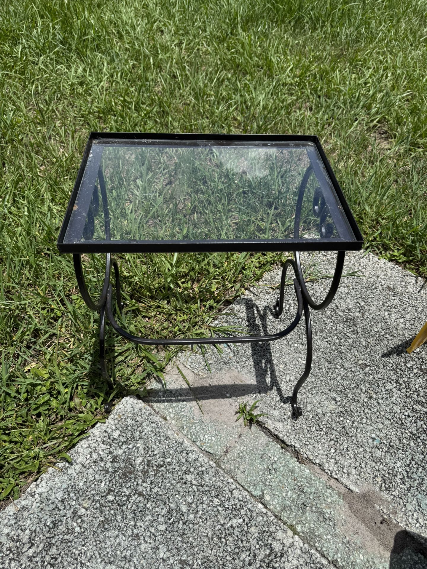 Vintage wrought iron and glass small plant table