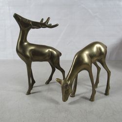 Stag & Doe Pair Vintage Mid Century Solid Brass Statue Figurines
