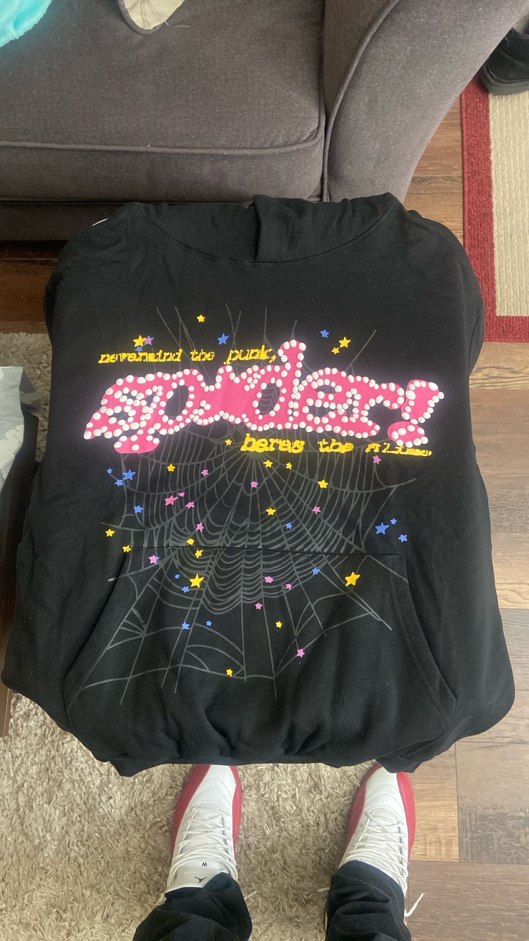 Brand New Authentic Quality Sp5der Hoodie In The Black And Pink Color Way