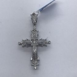 New 10k White Gold Diamond Cross Pendant 