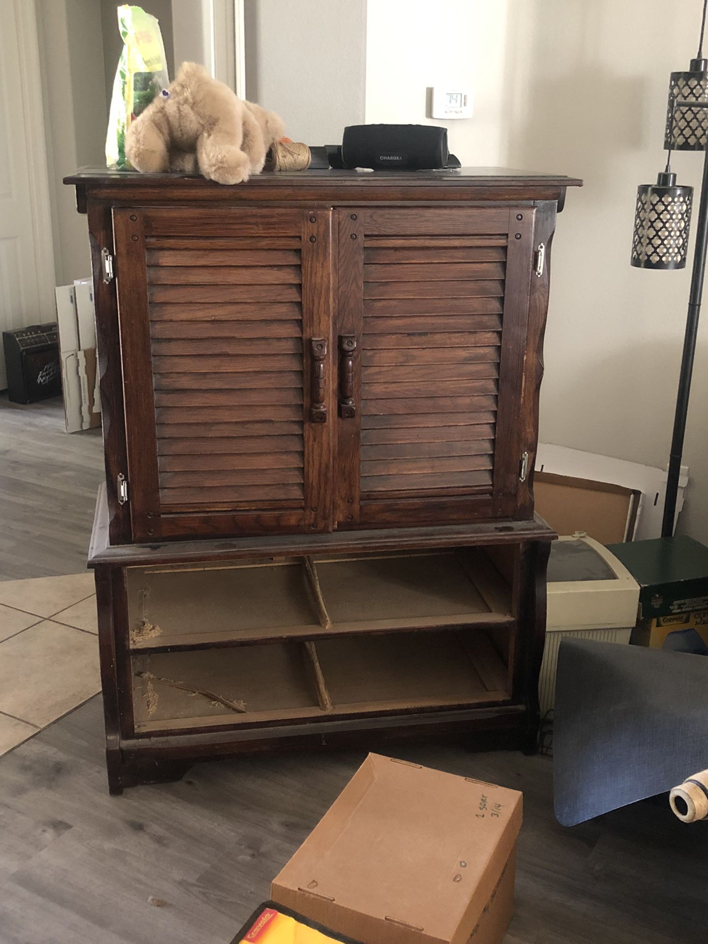 Old Solid Wood Armoir And Desk