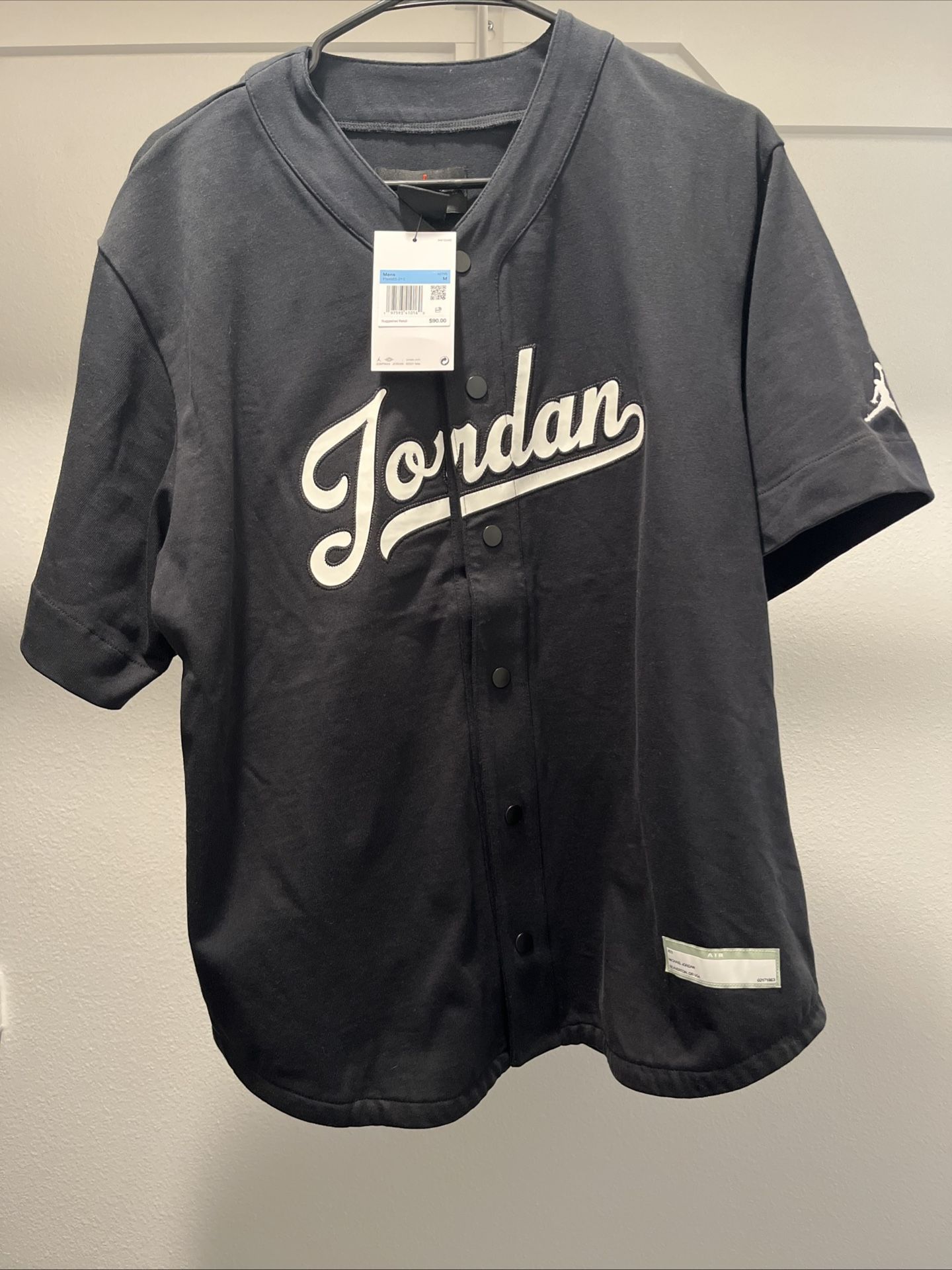Air Jordan Flight MVP Baseball Shirt Jersey Men Medium Cotton BLK FN4664-010 NEW