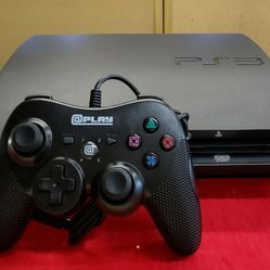 Sony PS3 Slim 160GB Video Game System with Aftermarket Controller & Plugs - Black - Playstation 3 - Working 