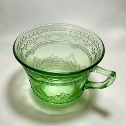 Patrician/Spoke Green Depression Glass Cup Set Of 4