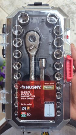 Husky 24-Piece 1/4 in Drive Socket Set Ratcheting 72-Tooth SAE/Metric 6-Point