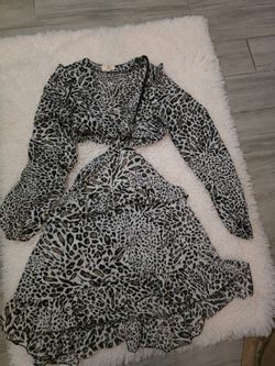 Girl Soul Leopard Print Chiffon Cutout Skater Mini Dress Women's M