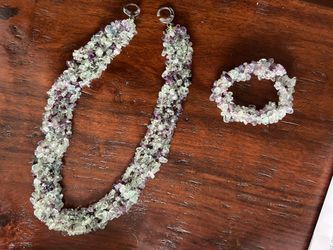 Fluorite Stone Necklace And Matching Bracelet 