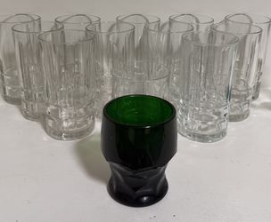 Clear Glass Tumblers Set & Green Glass