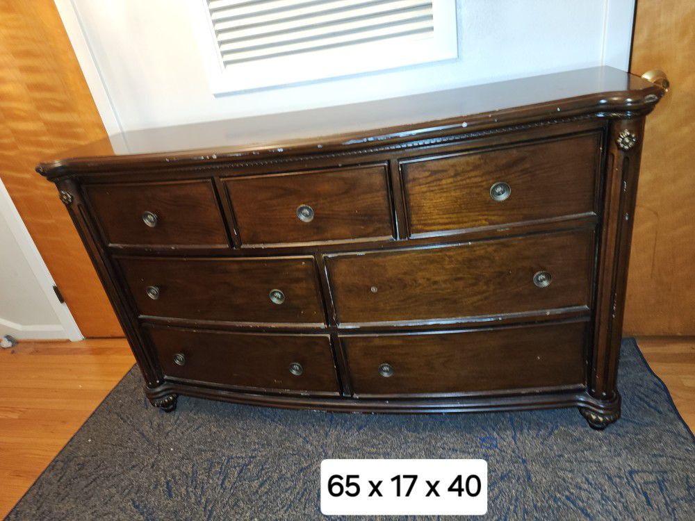 Wide Real Solid Wood Stained Long Dresser