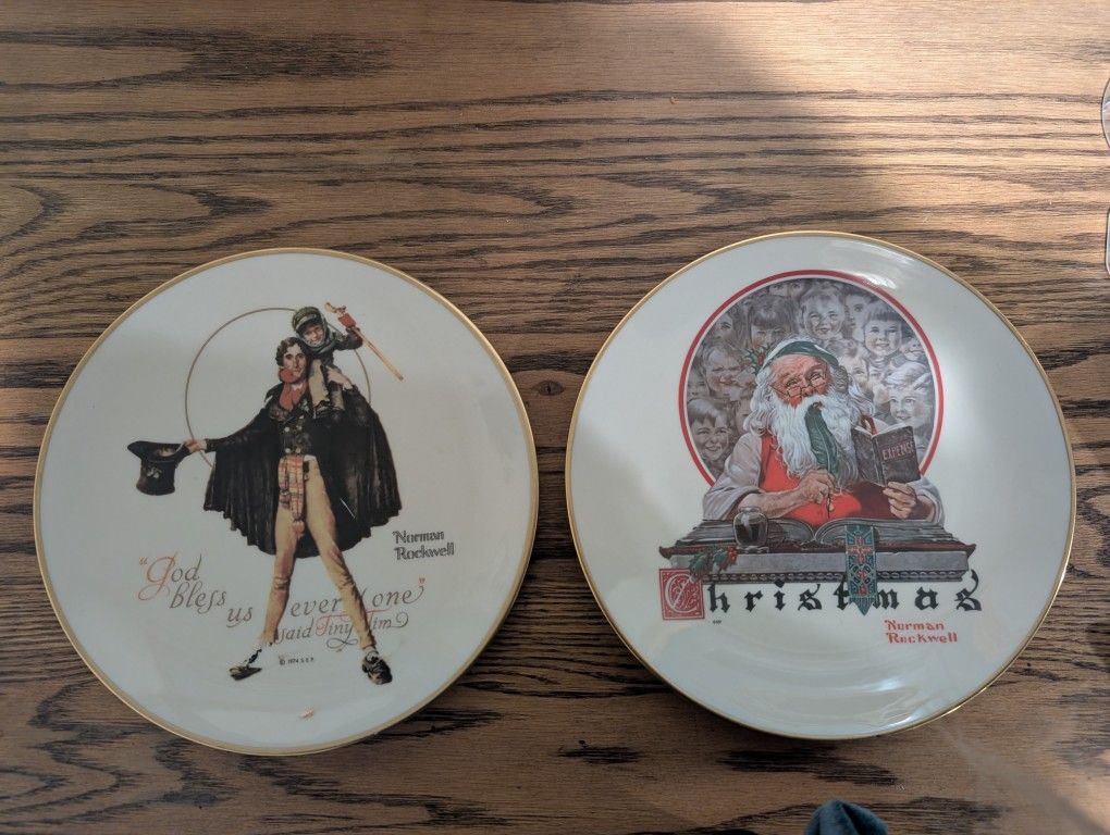 Norman Rockwell Collector Plate " Yuletide Reckoning " Gorham China, 1977 Norman Rockwell 1974 Collectible Plate “ God Bless Us Every One Tiny Tim